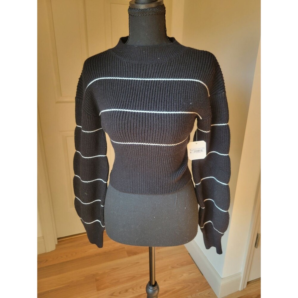 NWT Altar'd State Black Striped Cropped Ribbed Knit Sweater Size S